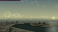 Emulator screenshot of Expo City with the Sun setting in the distance