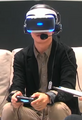 Kono wearing a PlayStation VR headset at Taipei Game Show 2017