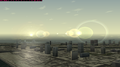 Emulator screenshot of skyscrapers in Expo City